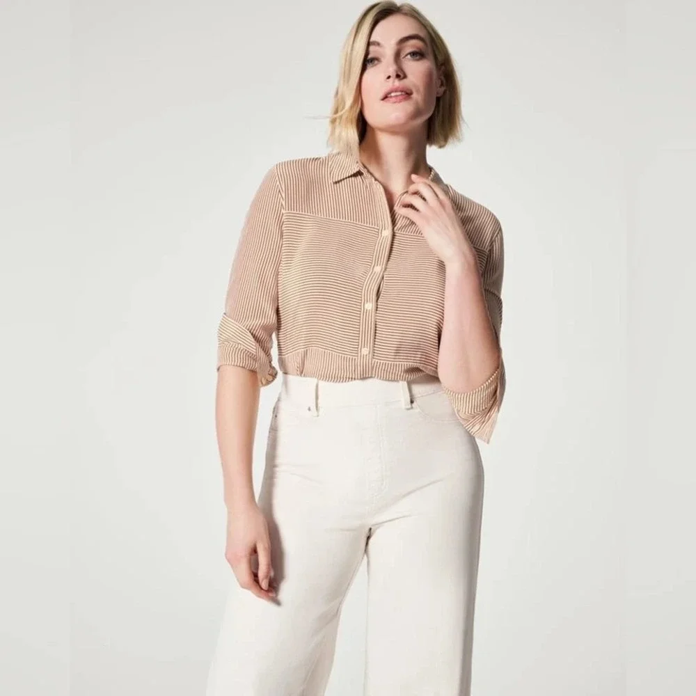 SPANX 20465Q Seamed Front Wide Leg Pant Ecru Wash Pull-on Jeans XL - Picture 3 of 8